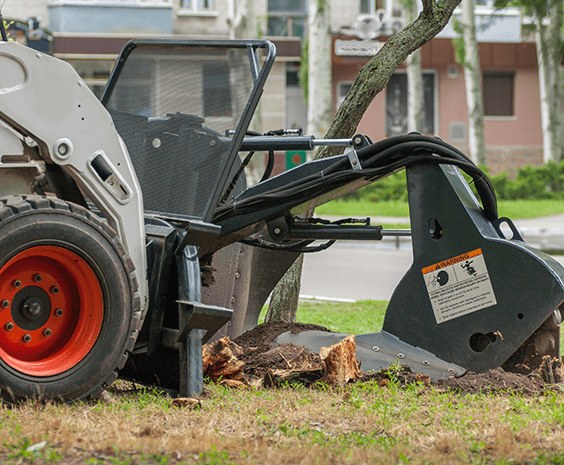 A stump grinding machine in operation